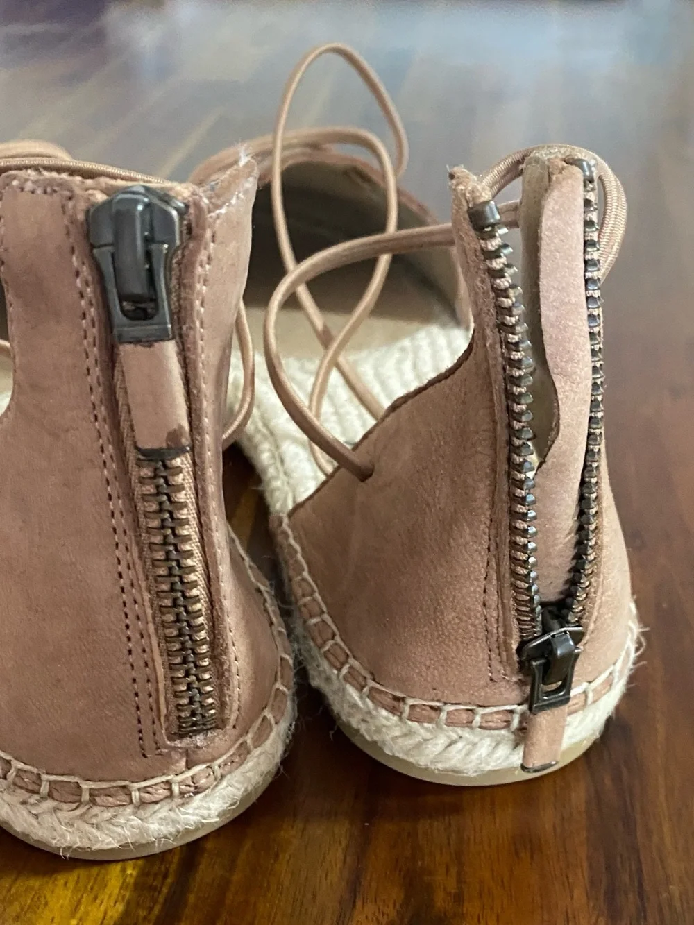 NWT Eilline Fisher Lace-Up Espadrille Flats in Blush Tan genuine leather.